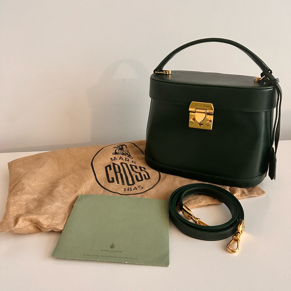 Mark Cross Benchley Leather Green Push Lock Crossbody Handbag